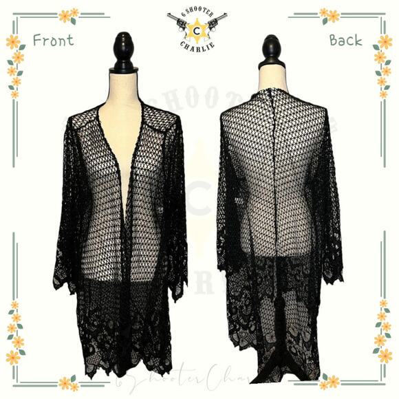Cato Woman Fishnet Lace Cover Up Size 22/24W Black Long Sleeve Beach Resort Wear - Picture 1 of 7
